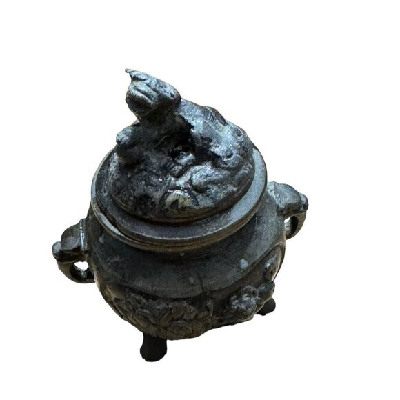 Chinese Triple Footed Brass Incense Burner Guardian Foo‎ Dog Lion Head 3.5” - Picture 1 of 8